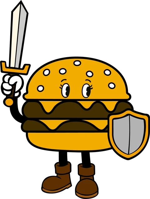 Rey Hamburguesa con espada y escudo